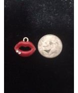 Red Lips Rhinestones Enamel Bangle Pendant charm - Necklace Charm K29 - £11.91 GBP