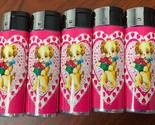 Vintage Heart Puppy Lighters Set of 5 Electronic Refillable Butane Pink - $15.79
