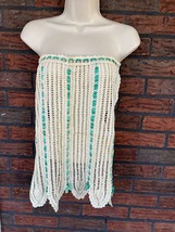 Vintage Half Apron Ivory Crochet Green Ribbon Tie Handmade Retro Divine - £12.70 GBP