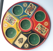 Vintage 1930s Lithographed Metal Michigan Rhummy Board  Game Tray - £94.95 GBP