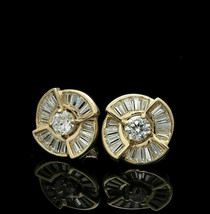 1CT Simulated Baguette Diamond Stud Earrings in 14K Yellow Gold Plated Silver - £80.37 GBP