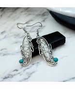 Marbled Drop/Dangle Silver Earrings | Blue Stone Boho Jewelry | Fashion New - $273.21 MXN