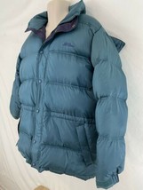 LL Bean Mens L Aqua Green Goose Down Insulated Zip Metal Snap Front Hood... - £69.70 GBP