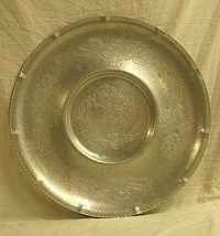 Vintage Hand Wrought Aluminum Large Serving Platter w Etched Floral Desi... - £70.39 GBP