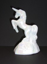 Mosser Glass Milk White Carnival Iridized Unicorn Figurine Former Fenton... - £61.64 GBP