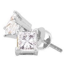 14kt White Gold Womens Princess Diamond Solitaire Stud Earrings 1/4 Cttw - £286.96 GBP
