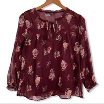 Abercrombie Blouse XS Deep Red Floral Sheer Boho - £14.58 GBP