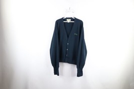 Vintage 90s Izod Mens Large Distressed Spell Out Knit Cardigan Sweater Blue - £34.84 GBP