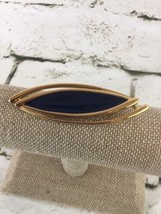 Monet Gold Toned Brooch Pin Jewelry Navy Blue Oblong Elegant Statement - $9.89