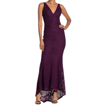 Purple Lace Bodycon Maxi Cocktail Dress Size 0 New with Tags - £59.35 GBP