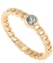 Everyday Blue Topaz Solitaire Curb Chain Ring in 14k Solid Yellow Gold For Her - £241.91 GBP
