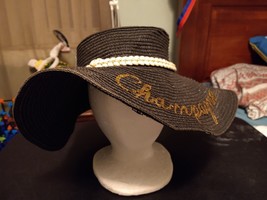 DAVID AND YOUNG Charcoal brimmed sun hat with &quot;Champagne taste&quot; embroide... - $28.70