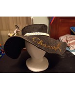 DAVID AND YOUNG Charcoal brimmed sun hat with &quot;Champagne taste&quot; embroide... - $28.70