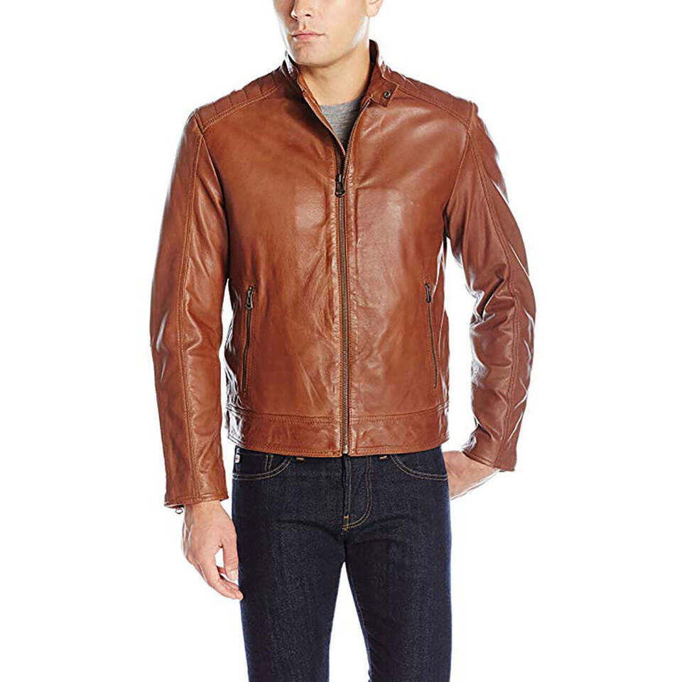Primary image for Cole Haan Men's Washed Vintage Leather Stand Collar Jacket