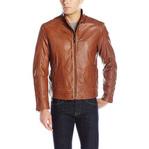 Cole Haan Men&#39;s Washed Vintage Leather Stand Collar Jacket - £197.21 GBP