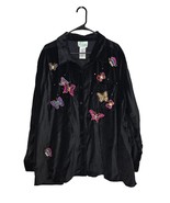 Vintage Quacker Factory Velvet Butterfly Embroidered Button-Up Shirt Jac... - $29.95