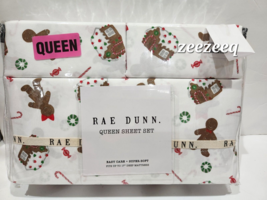 New Rae Dunn Christmas Sheets Queen 4 Pc Gingerbread Candy Home Bedding - £48.06 GBP
