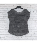 A.N.A Womens Top Medium Gray Marled Short Sleeve Open Knit Scoop Back  - $17.99