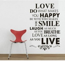 Happy Live Laugh Love Smile Vinyl Wall Art Inspirational Quotes Saying Art Decal - £7.85 GBP