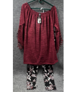 WinWin Lildy Womens L-2XL Burgundy Tunic Open Sleeve Lace Accent &amp; Jogge... - £31.16 GBP