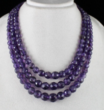 Natural Amethyst Round Faceted Beaded Necklace 3 Line 839 Carats Finest ... - £216.42 GBP
