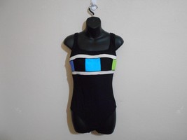 Longitude Women&#39;s One Piece Swimsuit 10 Black Blue Green Color Block Vin... - £11.31 GBP