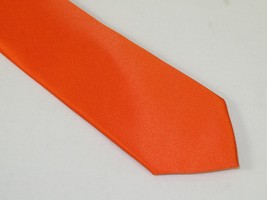 Mens Narrow Tie/Hankie Set Satin Silky Vito Rofolo VTR-93 Solid Orange image 3