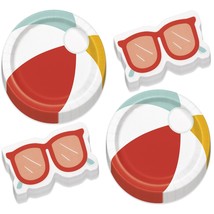 Poolside Summer Party Supplies - Beach Ball Round Paper Dinner Plates and Sungla - £12.21 GBP+