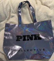 Victoria&#39;s Secret PINK Logo Silver Holographic Reusable Tote Bag 16&quot;x21.5&quot; - £3.74 GBP