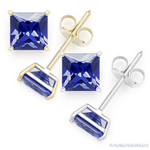 Princess Cut Simulated Sapphire CZ Crystal Stud Earrings in .925 Sterling Silver - £15.15 GBP+