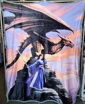 Anne Stokes Sentinel Dragon Mythical Fantasy Throw Blanket Sherpa Backing 50X60 - £37.97 GBP