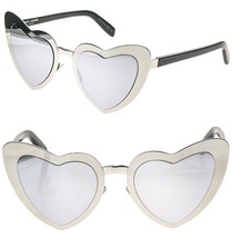 Saint Laurent Loulou Sl 196 SL196 Black Silver Mirror Metal Heart Sunglasses 001 - $415.80