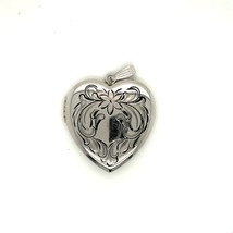 Vintage Sterling Silver Sign Baromod Engraved Floral Ornate Heart Locket Pendant - £59.35 GBP