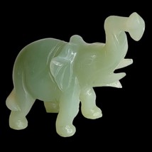 Vintage Small Light Green Jade Carved Elephant Sculpture 2.5&quot; Tall Trunk Up - £25.59 GBP