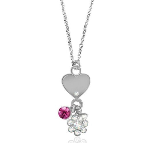 Crystals From Swarovski Heart W Flower Charm Sterling Silver Overlay 18 Inch New - £32.75 GBP