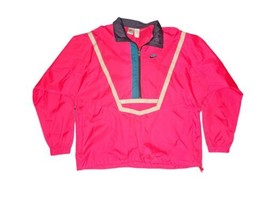 Vintage Nike Neon Pink Blue White Color Block 80s 1/4 Zip Windbreaker Si... - $38.00