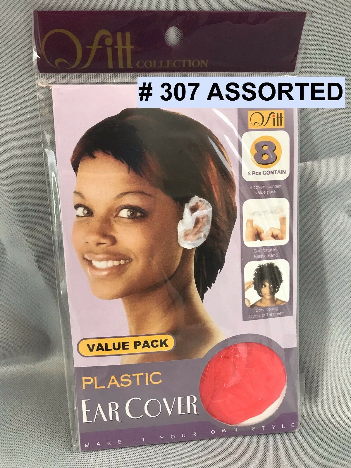 QFITT  PLASTIC EAR COVER 8 COVERS W/ELASTIC BAND PROTECT EARS # 307 ASSORT - $0.99