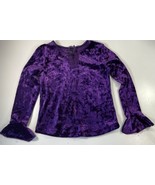 Girls Velvet Top S 5/6 Purple Shirt Long Sleeve Lace Bow Witchy Goth Fai... - $301.34 MXN