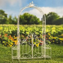 8Ft. Tall Metal Garden Gate Arbor with 2 Tiered Side Plant Stands (Antiq... - $979.95