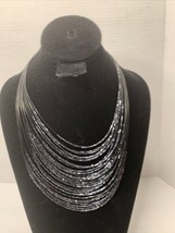 Vintage Threaded Wire Bead Layered Statement Necklace Smokey Blue Gray 1... - £3.99 GBP