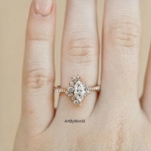 Marquise Diamond Unique Engagement Ring, 14K Rose Gold Vintage Valentine Ring - £88.35 GBP