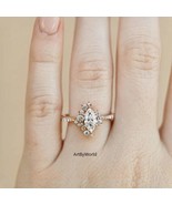 Marquise Diamond Unique Engagement Ring, 14K Rose Gold Vintage Valentine... - €94,76 EUR