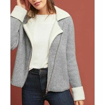 Anthropologie Moto Contrast Sweater Full Zip Jacket Gray White Size XSmall - $34.64