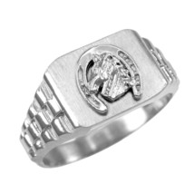 925 Sterling Silver Lucky Horseshoe Mens Rectangular Ring - £39.31 GBP