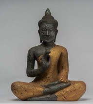 Antik Khmer Stil Kambodscha Sitzender Holz Buddha Statuenlehre Mudra - £474.41 GBP