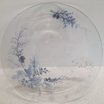 13&quot; Round Clear Glass Platter - Winter Scene Screen-printed. Polar Bears... - $11.57