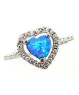 Blue Fire Opal Heart Ring Sterling Silver Halo Solitaire CZ Womens Size ... - £17.29 GBP