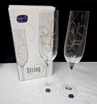 Bohemia Crystal String Champagne Glasses Wine Flutes Set of 2 Cyrstalex NEW - $24.99