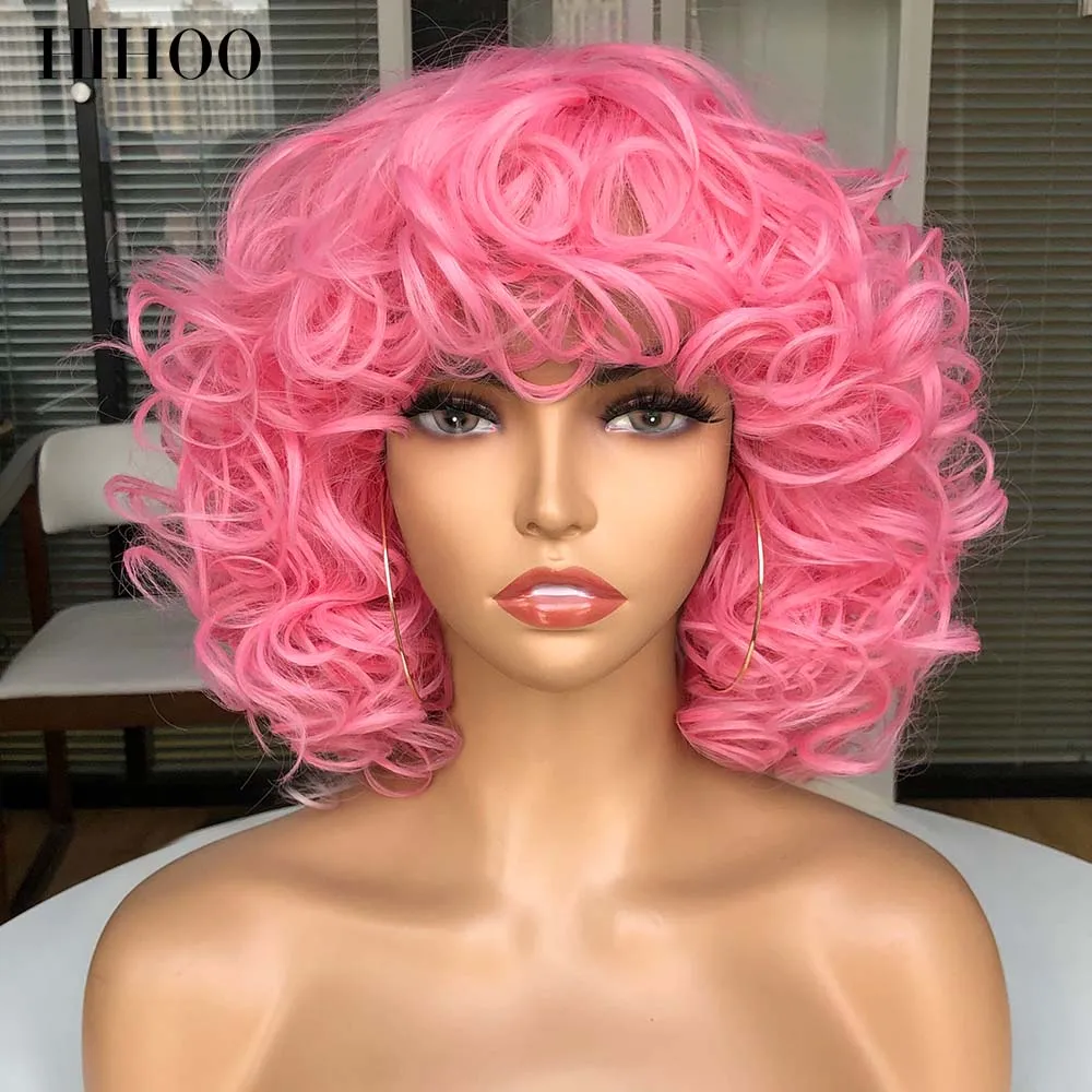 Short Hair Afro Curly Wig With Bangs For Black Women Cosplay Fluffy  Glueless - £22.62 GBP