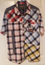 Heritage America Denim Distillery 1776 Plaid Color Block Button Up SS Shirt M - £10.93 GBP